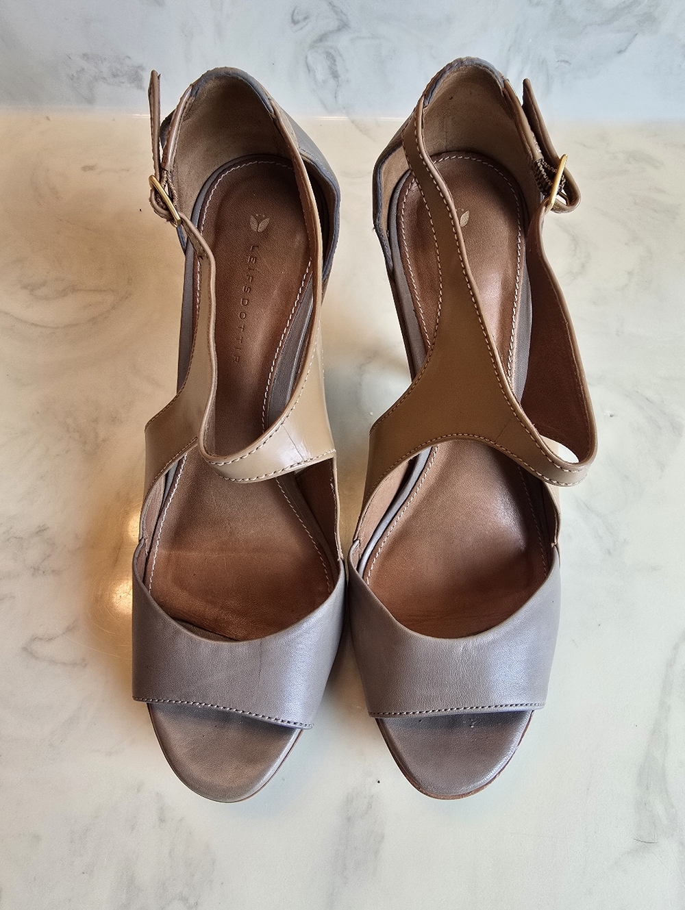 Leifsdottir Ilona Cutout Two-Tone Leather Peep Toe Platform Heel Sz 6.5 $328